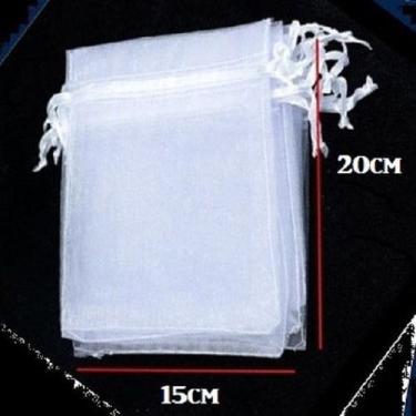 Imagem de 100 Saquinhos De Organza 15x20 Branco Fita Cetim - OKABOX