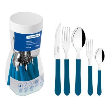 Imagem de Faqueiro Leme em Aço Inox 20 Peças Tramontina, Azul, 20 peças