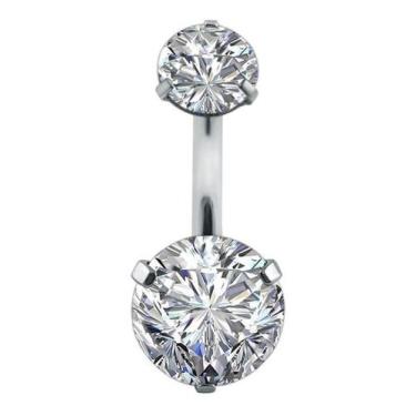 Imagem de Piercing De Umbigo Prata 2 Pedras Aço Cirúrgico Zircônia - DeCastro jo