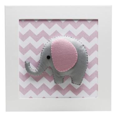 Imagem de Quadro Decorativo Elefante Chevron Rosa Quarto Bebê Infantil Menina - 