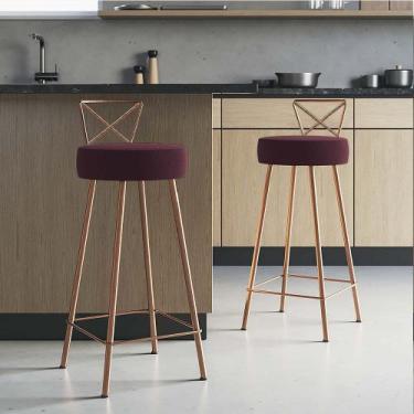 Imagem de Kit 02 Banqueta Alta Com Encosto Tânia Eiffel Cozinha Bar Bistrô Ferro