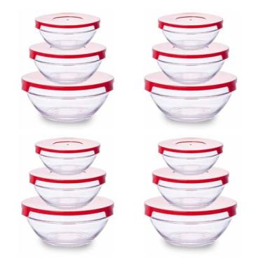 Imagem de 12un Tigela Vidro com tampa 3 tamanhos pote vasilha - CLINK