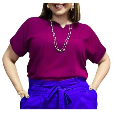 Imagem de Blusa Plus Size Social Feminina Manga Curta Soltinha Tecido Viscolinho