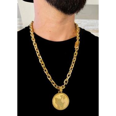 Imagem de Corrente cadeado 10mm  + pingente medalha fé banhado a ouro - ToJoia18