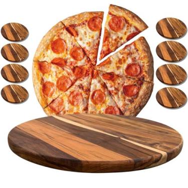 Imagem de Kit 8 Tábuas 45Cm De Madeira Teca Para Cortar E Servir Pizzas - Brasa 