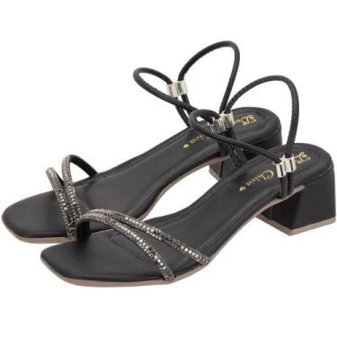 Imagem de Sandália dourada feminina de salto alto grosso bloco confortável abert