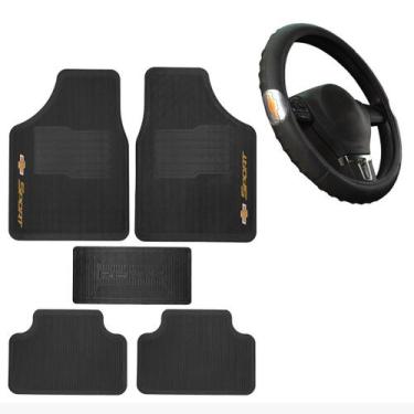 Imagem de kit jogo tapete automotivo carro borracha + capa de volante - rekar, c