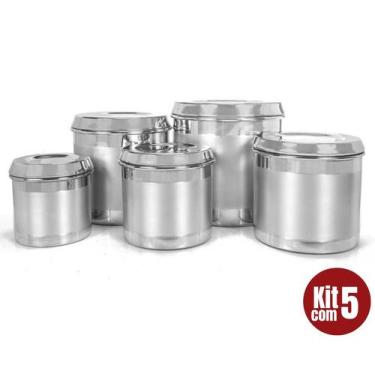 Imagem de Kit Com 5 Peças Jogo de Porta Mantimentos Potes Latas Vasilhas de Alum