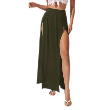 Imagem de Saia Longa com fendas laterias cós alto em Viscolycra Tribo Livre, Ver