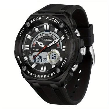 Imagem de Relógio De Pulso Masculino à Prova D`água 50m Esportivo Multifuncional Com Pulseira De Silicone Preto Branco