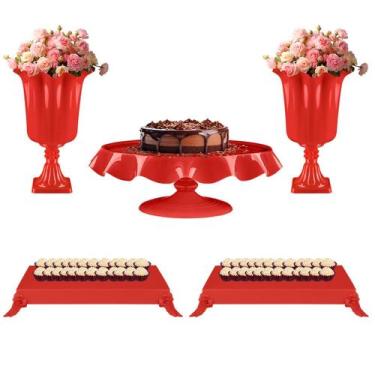 Imagem de Kit Festa 2 Vasos 1 Boleira 2 Bandejas Baixas - Decoração De Mesa Para