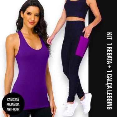 Imagem de Camiseta REGATA DRY FIT MALHA FRIA POLIAMIDA + Calça LEG LEGGING BOLSO