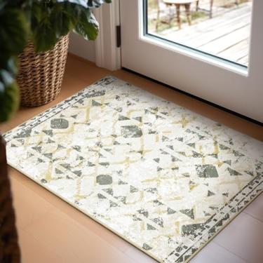 Imagem de Ashler Tapete abstrato, tapetes de entrada 2x3, tapete de área abstrato moderno para sala de estar, quarto, cozinha sala de jantar, escritório, decoração de casa verde claro, tapetes antiderrapantes e laváveis na máquina, decoração de carpete