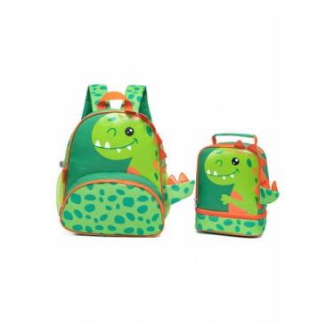 Imagem de Kit Mochila Infantil Pré Escola Spector Menino Menina Reforçada, Dinos