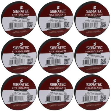 Imagem de Kit 10 Fita isolante Preta 19mm x 20 metro Classe C Sibratec - MarGiri