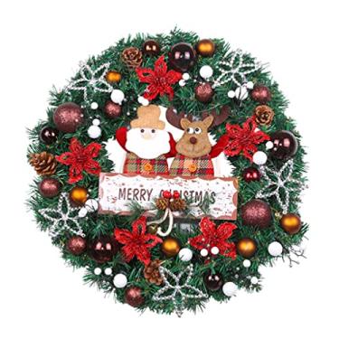 Imagem de Belas Guirlanda de Natal Clássica para Porta da Frente Folhas de Pinheiro de Outono Artificial Guirlanda redonda com bolas de Natal para decoração de casa diverso