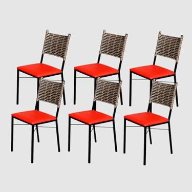 Imagem de Kit 6 Cadeiras Para Cozinha Preta Ratan Cappuccino Assento Estofado (Vermelho)