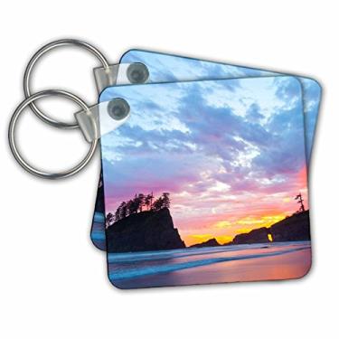 Imagem de 3dRose Washington, Parque Nacional Olímpico. Segunda praia ao pôr do sol. - chaveiros, 5,7 cm x 5,7 cm, conjunto de 2 (kc_251512_1)