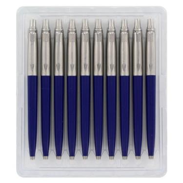 Imagem de Caneta esferográfica Parker Jotter London padrão azul retrátil, tinta azul, embalagem com 10