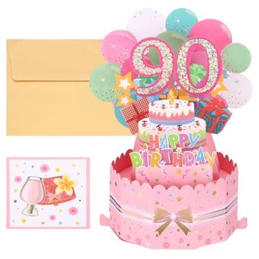 Imagem de PATIKIL Cartão de aniversário de 90 anos, cartão de aniversário pop-up engraçado cartão de feliz aniversário doce 3D com cartão de felicitações e envelope para mulheres menina menino mãe presente