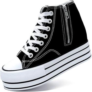 Imagem de REFRASE LIFE Tênis feminino plataforma salto alto salto branco tênis moderno para mulheres e meninas, 10 cm preto, 37 BR