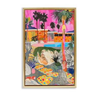 Imagem de Stupell Industries Arte de parede em tela flutuante emoldurada de colagem de villa tropical moderna por Jess Stempel, moldura flutuante dourada, 43 x 63 cm