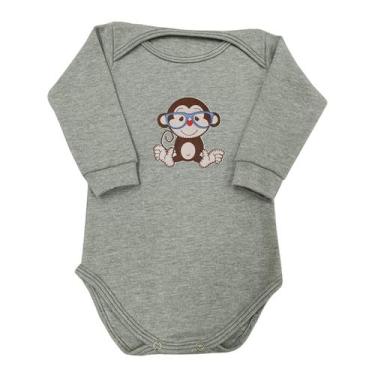 Imagem de Body Bebê Manga Longa Macaco de Óculos  - Mellane Baby, P, Cinza
