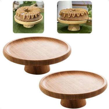 Imagem de Kit 2 Pratos De Bolo Boleira Bambu Com Pé Verona Lyor 20x7cm