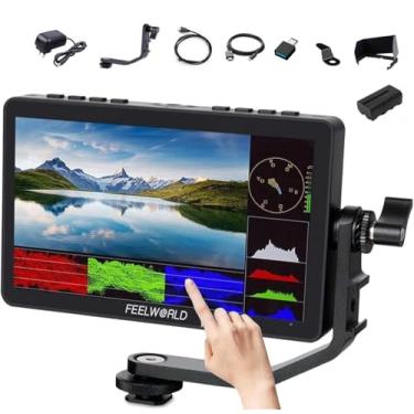 Imagem de FEELWORLD Monitor de campo F5 Pro 5,5 polegadas 4K 1920 x 1080 DSLR HDMI Touch Screen Câmera IPS FHD Kit de energia para transmissão sem fio Vídeo Assist 5V Tipo-C Entrada Inclinação Braço (padrão)
