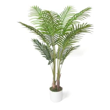 Imagem de Palmeira artificial 35 polegadas/90 cm, árvores falsas grandes para ambientes internos, planta de chão de areca tropical falsa em vaso, para decoração de casa moderna e presente de inauguração de casa