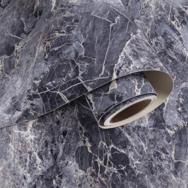 Imagem de VaryPaper Papel de contato de mármore rachado azul cinza para bancadas à prova d'água para bancadas, papel de parede de mármore para mesa, banheiro, quarto, envoltório de vinil de granito removível