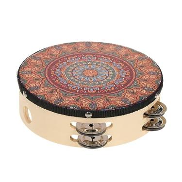Imagem de Tambor Manual de Pandeiro de Madeira de 8 Polegadas, Tambor de Mão, Dupla 12pcs Cymbals de Metal Jingles, Instrumento de Percussão Portátil, para Crianças Adultos, Festas (7