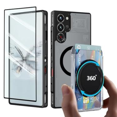 Imagem de Guizzcg Capa para Red Magic 10 Pro/10 Pro+/10S Pro/10S Pro+ com anel magnético de suporte de cartão, amortecedor de TPU macio + parte traseira de policarbonato fosco airbags de grau militar proteção