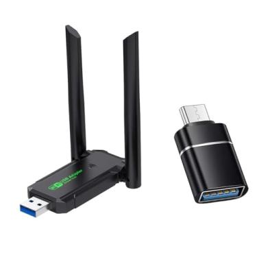 Imagem de AC600Mbps antena de alto ganho de banda dupla 2,4 GHz/5 GHz adaptador de rede sem fio para PC desktop, adaptador WiFi USB sem fio para PC, suporta Windows 11/10/8/7/XP, traz adaptador USB C.