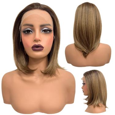 Imagem de Peruca front lace media curta 13x1 loira mechada RL8/30