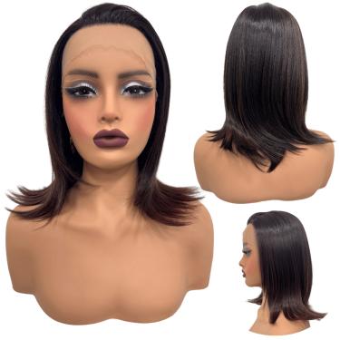 Imagem de Peruca front lace media curta 13x1 castanho mechas T1B/33