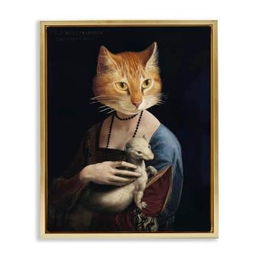 Imagem de Stupell Industries Retrato histórico gato flutuador dourado tela emoldurada arte design de parede por Alicia Longley, 17 x 21