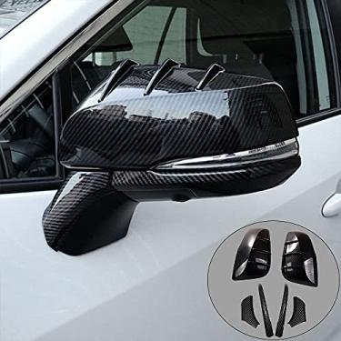 Imagem de Boltry Plástico ABS de engenharia, acabamento cromado de fibra de carbono para o espelho retrovisor lateral 6 peças para Toyota RAV4 2019 2020 2021