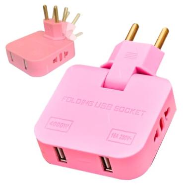 Imagem de Adaptador Tomada Benjamin Articulado Com 2 Entradas 250V 2500W e 2 Entradas USB. Adaptador Articulado. Saídas Múltiplas. Para tomadas de 10 amperes (Rosa)