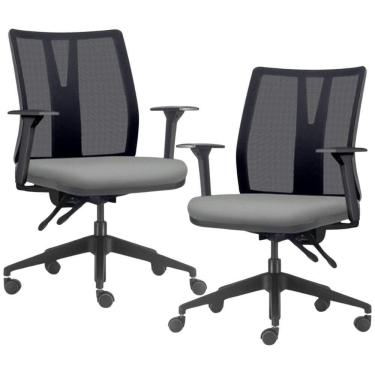Imagem de Kit 2 Cadeiras De Escritório Giratória Diretor Flow F02 Base Preta Sintético Cinza - Lyam Decor