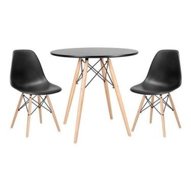 Imagem de Kit Mesa Moderna Jantar Cozinha Eiffel 80cm Preta  2 Cadeiras Eames Ei