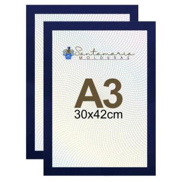 Imagem de Kit 2 Porta Retrato Molduras A3 30x42 Azul - Santamaria Molduras
