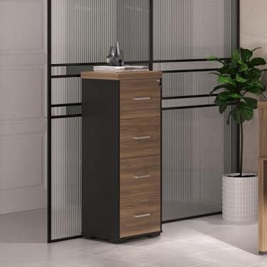 Imagem de Arquivo Executiva com 4 Gavetas, Tampo em Tamburato 50mm com Suporte para Pasta Suspensa - Nogal e Preto Artany