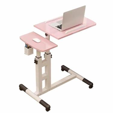 Imagem de Mesa com rodinhas ajustável, mesa de pé portátil com rodas e mesa inclinada, mesa sobre a cama para escritório em casa, laptop móvel para sofá com suporte de copo