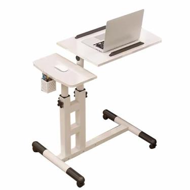 Imagem de Mesa com rodinhas ajustável, mesa de pé portátil com rodas e mesa inclinada, mesa sobre a cama para escritório em casa, laptop móvel para sofá com suporte de copo