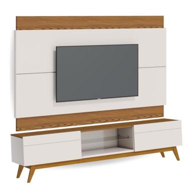 Imagem de Conjunto Rack para Sala de Estar Retrô 2 Gavetas com Painel Estante Suspenso para TV de aé 65 Polegadas Classic 1.8 - Offwhite/Freijó