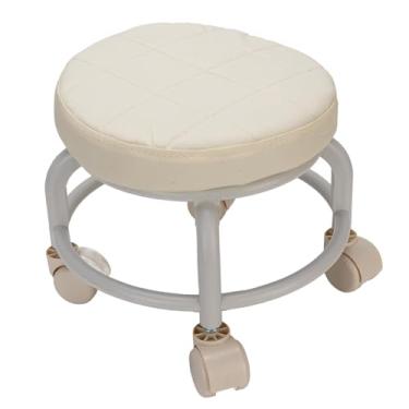 Imagem de Bancos baixos com rodinhas, cadeira de couro PU com assento baixo com rodinhas, banco baixo com rodinhas e rodinhas, banco baixo redondo com rodinhas para escritório em casa