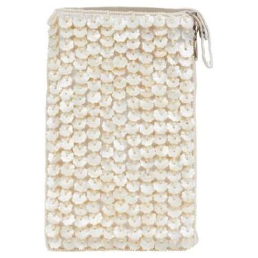 Imagem de Bamboo Trading Company SHB472 Bolsa Capiz Flower Club, 17,78 cm de altura, branca, Branco/preto, 4.5" x 7.5"