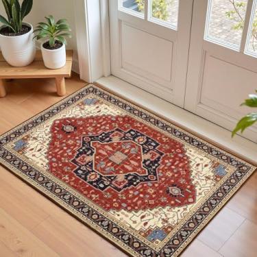 Imagem de Macgace Tapete de área pequeno vermelho laranja 5 x 7 para entrada, tapetes laváveis macios com suporte antiderrapante para quarto e cozinha, tapete vintage para lavanderia e decoração de porta da