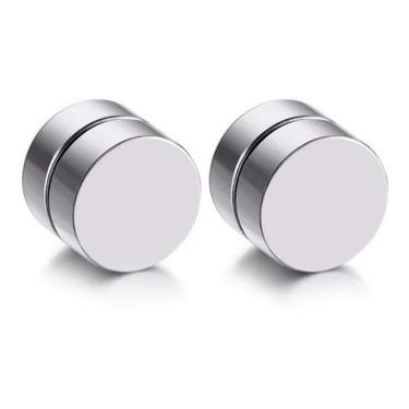 Imagem de Brinco Masculino Falso Alargador Pressão Imã Prata 6Mm